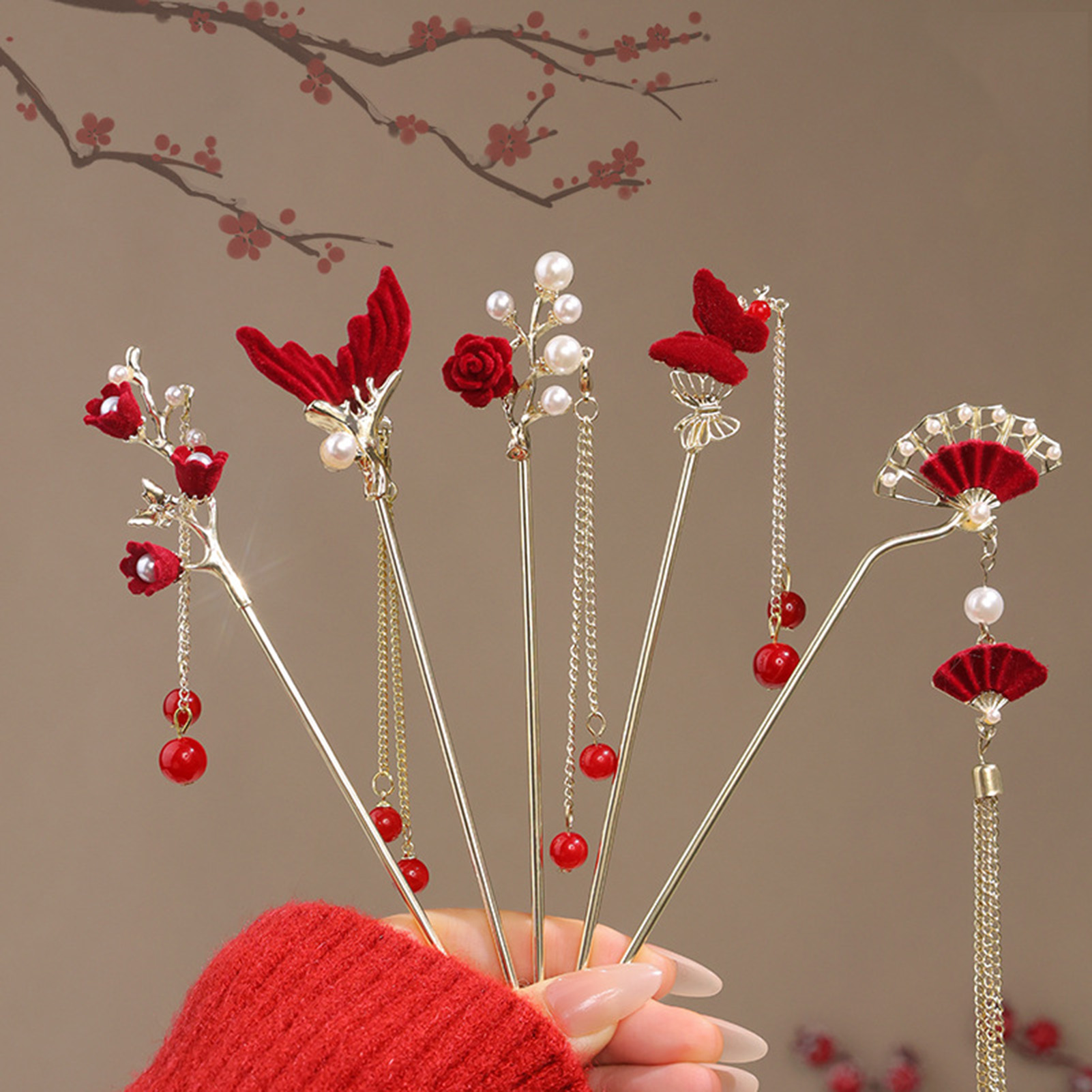Chinese Style Rose Flower Hair - Women'S Red Accessories review and price
