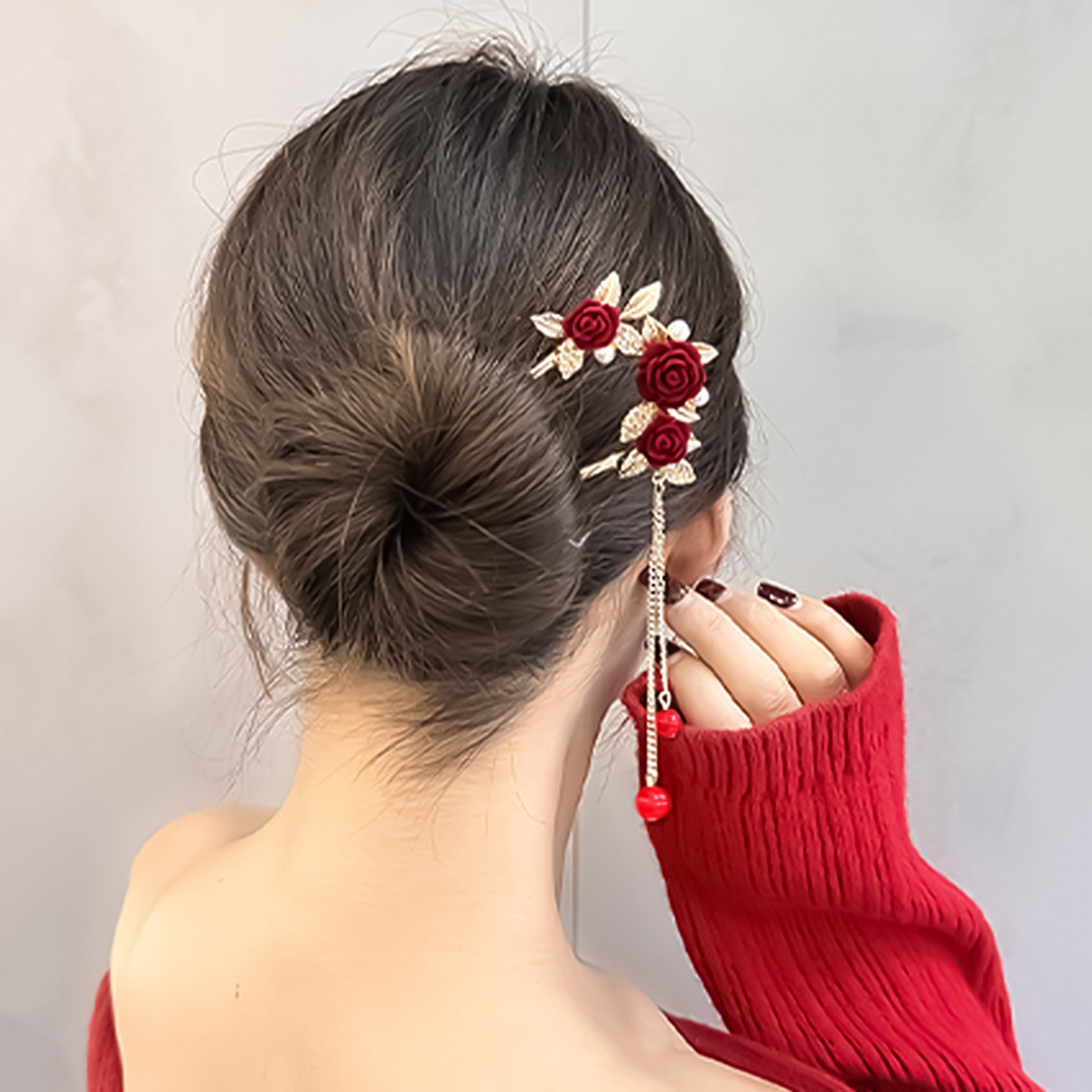 Chinese Style Rose Flower Hair - Women'S Red Accessories review and price