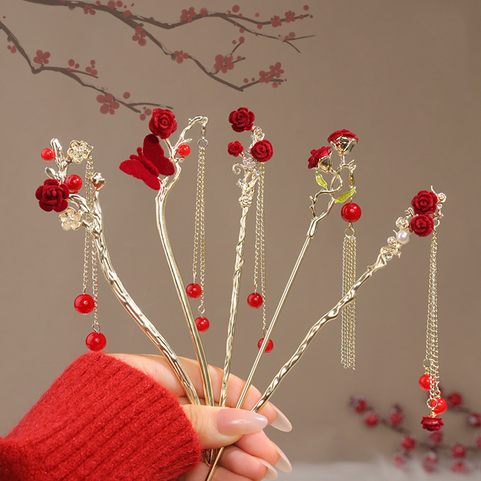 Chinese Style Rose Flower Hair - Women'S Red Accessories review and price