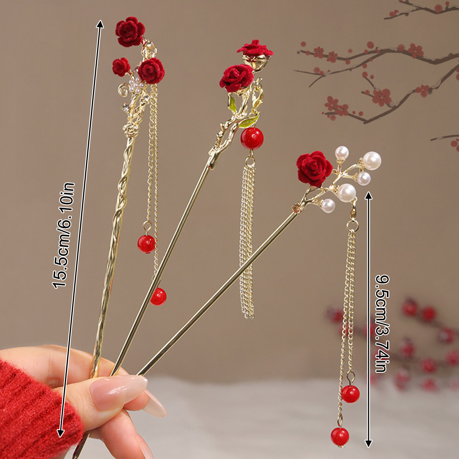 Chinese Style Rose Flower Hair - Women'S Red Accessories review and price