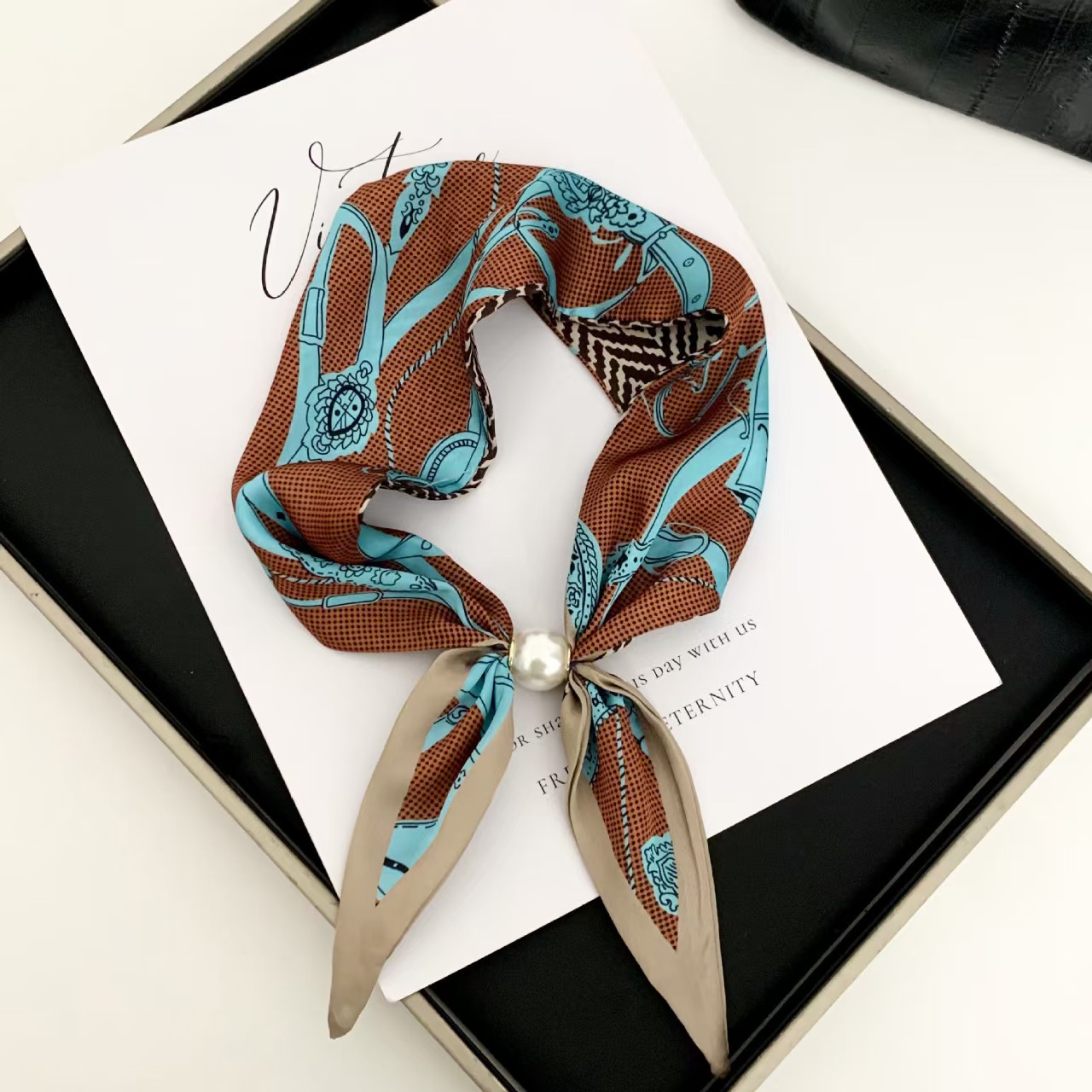 Korean Style Elegant Pearl Mag - Silk Scarf Square review and price